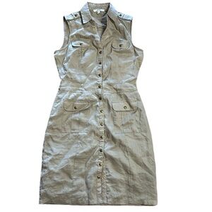 Koton women’s dress sleeveless midi snap front khaki size 10‎
